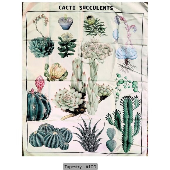 White Cactus Succulent Plant Tapestry Hanging Wall Decor - Picture 1 of 1